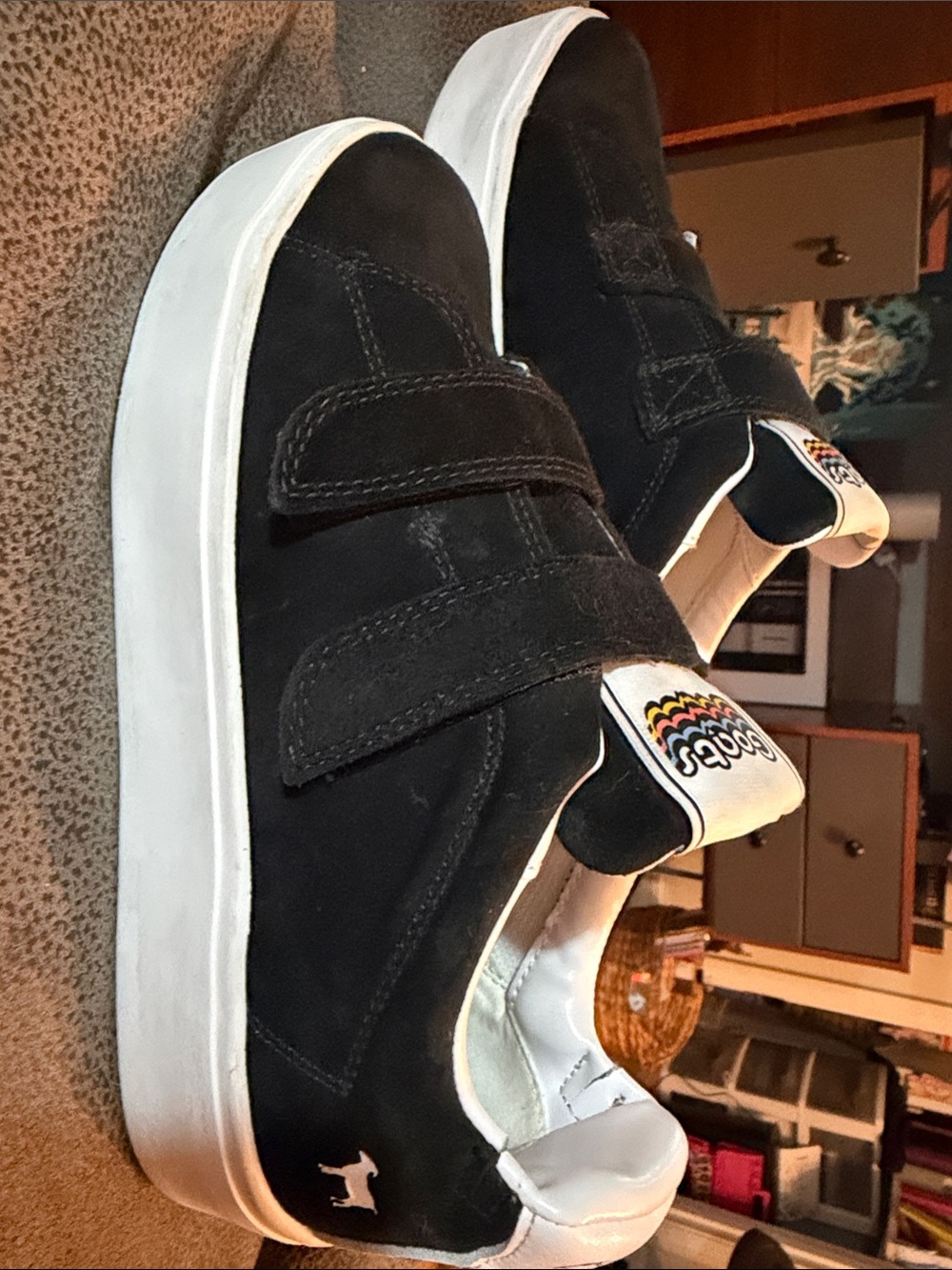 GOATS Black Suede Velcro Platform Sneakers. Kids size 6